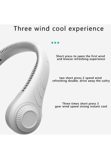 Asılı Boyun Fan Taşınabilir Soğutma Fanı Usb Leafless 360 Derece Boyun Bandı 78 Surround Hava Çıkışları Şarj Edilebilir Hayranları 0447 Beyaz