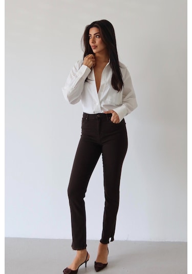 Lacarino 7413 Mia Kadın Jean Pantolon Dark Kahve