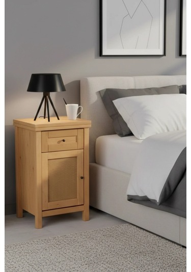 Altea Rattan Detaylı Masif Komodin Ahşap