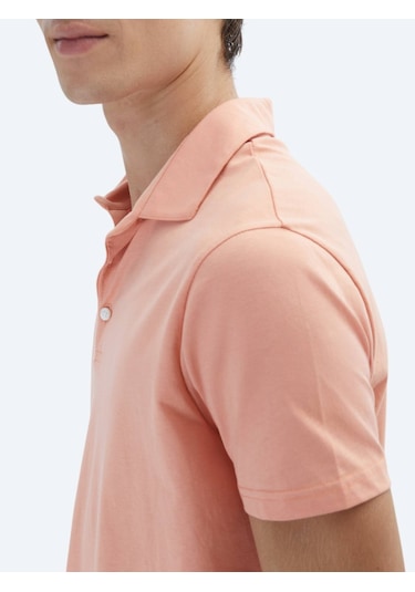 Kip Somon Düz Polo Yaka %100 Pamuk T-shirt Somon