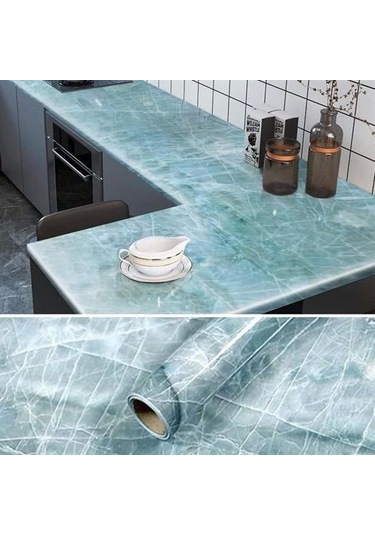 Mermer Desenli Masa Tezgah Mutfak Su Geçirmez Yapışkanlı Folyo Sticker Mavi 5x0,6m Diğer