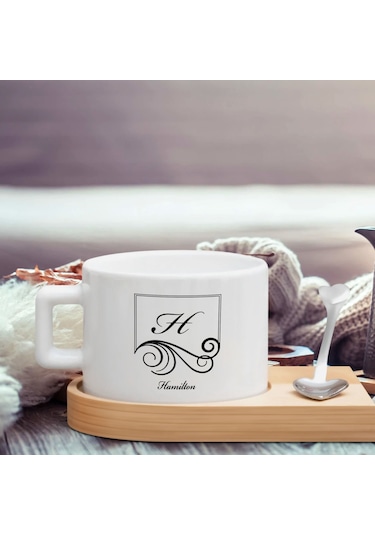 Bk Gift Kişiye Özel Baş Harf İsimli Ahşap Altlıklı Seramik Fincan-1 , Meslek Hediyesi, Yeni İş Hediyesi Kobitmeyen138070 Bk Gift