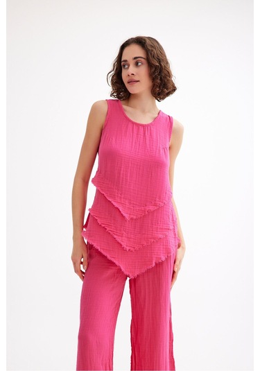 Pamuk Müslin Üçgen Bluz - Şık Ve Rahat Yaz Tasarımı Pembe