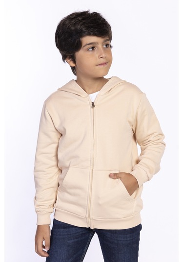 Toontoy Kız Ve Erkek Çocuk Kanguru Cepli Hırka Bej