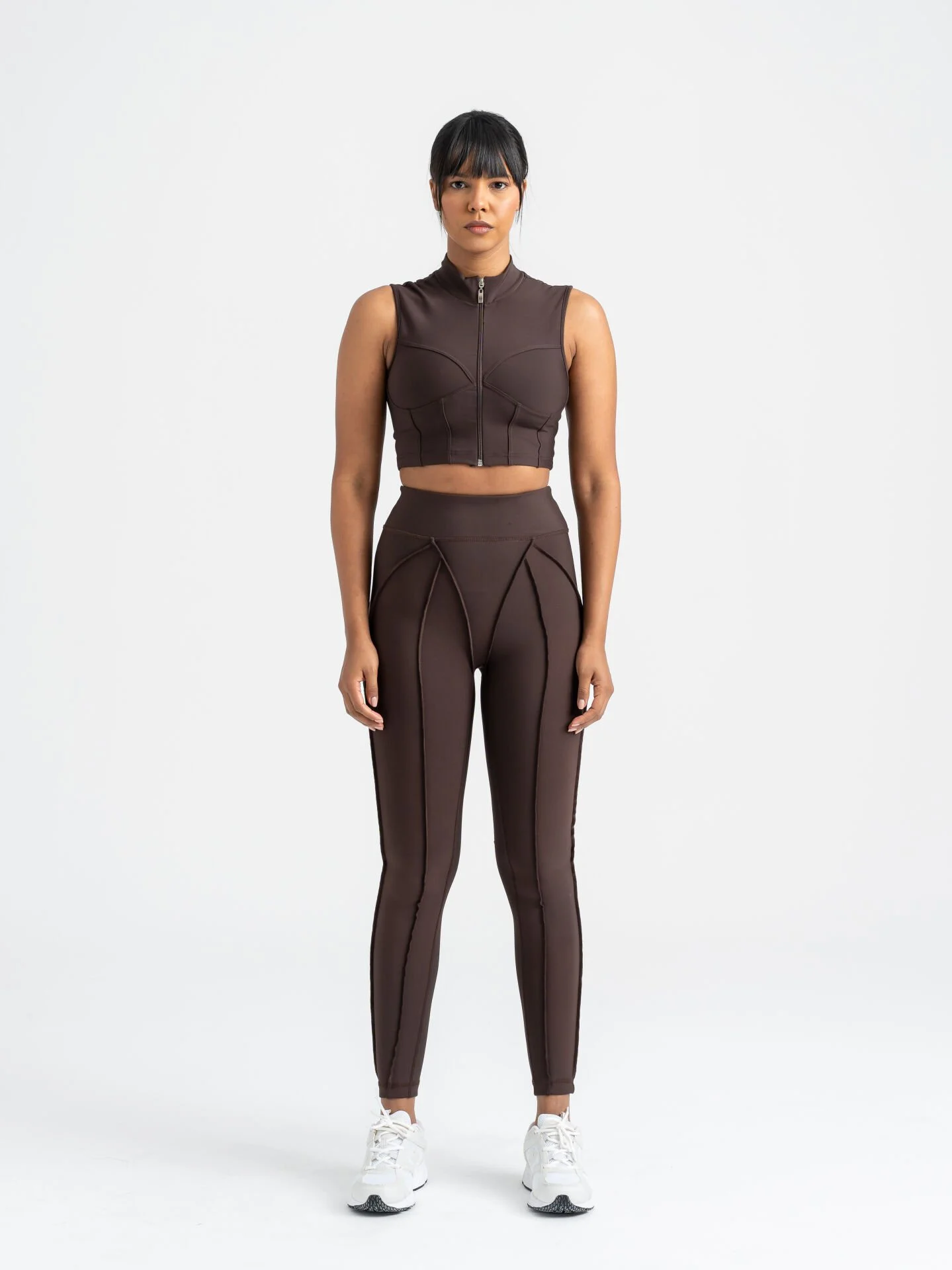 Dikişle Modellenmiş Spor Tayt Kahverengi