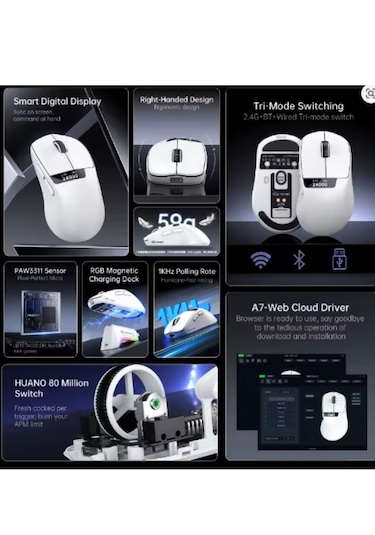 Freewolf A7 Kablosuz Dijtal Ekranlı Oyuncu Mouse 1000 Hz 24000 Dpı Bluetooth Mouse -