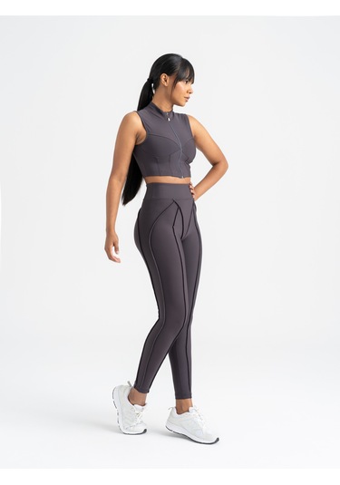 Dikişle Modellenmiş Spor Tayt Füme