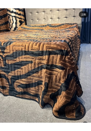 Aksu Safari Çift Kişilik Ultra Yumuşak Embos Vizon Battaniye Leopar Desen Kahve Krem