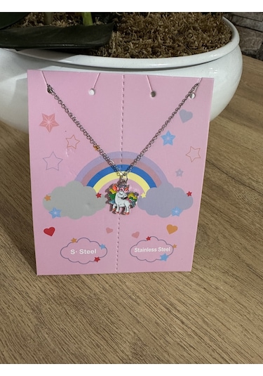 Unicorn Renkli Sevimli Çocuk Kolyesi Çok REnkli