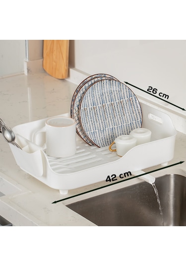 Porsima Akl-060 Beyaz Lüks Tabaklık Bulaşıklık Su Akıtma Kanallı Beyaz