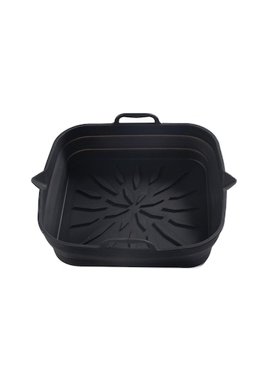 Novahub Siyah Silikon Hava Fritöz Pot Kare Şekilli Hava Fritözler Fırın Pişirme Tepsisi Yapışmaz Yüksek Sıcaklığa Dayanıklı Çok Amaçlı Mutfak Aracı Siyah Siyah