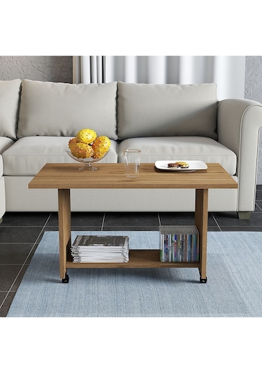 Umg Mobilya Tekerlekli Orta Sehpa Meşe