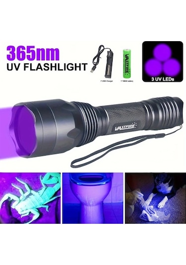Chuangyinshop Yüksek Güçlü 395nm Siyah Işık 1led Uv Fener Şarj Edilebilir Reçine Kürleme Taş Ve Akrep Arama Altın