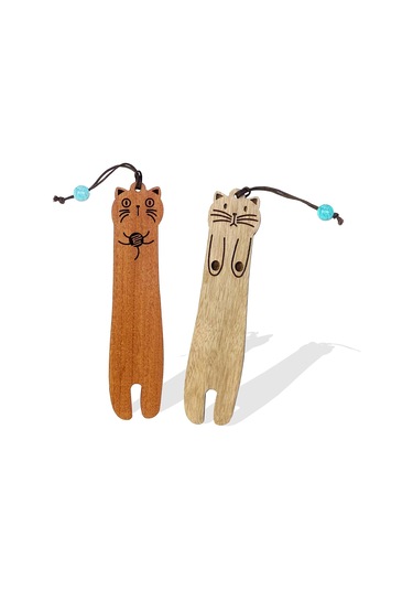 Sevimli Kedi Ayraçları, Kitap Sever Çocuklar İçin Kawaii Ahşap Ay