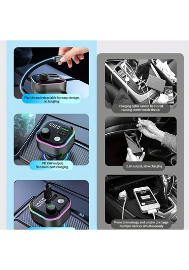 Honeybeeshop Gz11 3ü 1 Arada Geri Çekilebilir Araba Şarj Cihazı Hızlı Şarj Düğüm Olmayan Iphone 15 14 13 12 11 Galaxy Pıxel Uyumlu