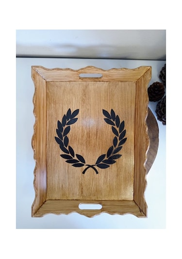 Dalgalı Model Ahşap Eskitme Dekoratif Kahve, Çay, Söz, Nişan, Sunum , Servis Tepsisi Ahşap