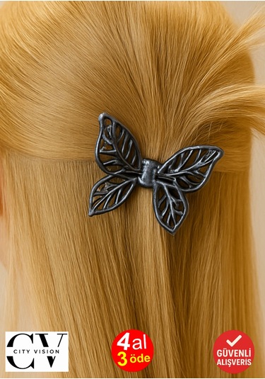 Kelebek Model Siyah Antrasit Renk 7 Cm Orta Boy Metal Saç Tokası Siyah