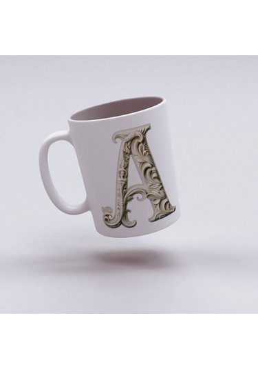 A Harfi Bardak, Monogram 330 Ml Barok Oymalı Görünüm Beyaz