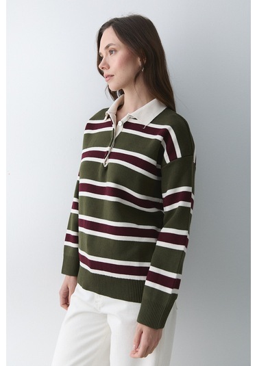 Haki Bordo Polo Yaka Kazak - 241184 Haki