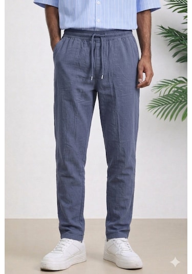 Tarz Cool Erkek Yazlık Keten Karışımı Relaxed Pantolon Antrasit