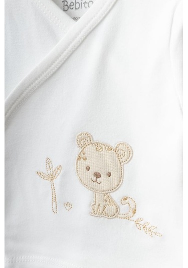 Bebitof %100 Pamuk Sevimli Kaplan Desenli 10 Parça Kutulu Yenidoğan Hastane Çıkışı Zıbın Seti Bbtf.ekr.20106.3 Ekru