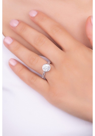 Mozanit Evreni 18 Ayar Beyaz Altın Kaplama Gümüş Ayarlanabilir Yüzük Beyaz