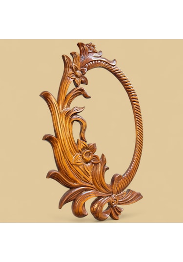 Ahşap Çiçekli Aynasız Oval Çerçeve.