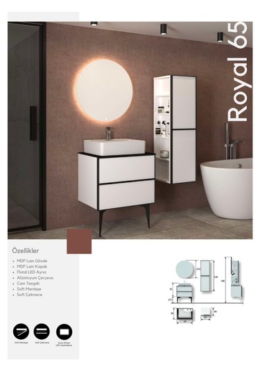 Evros Royal 65 Cm Banyo Dolabı Boy Dolabı Dahil Beyaz - Siyah