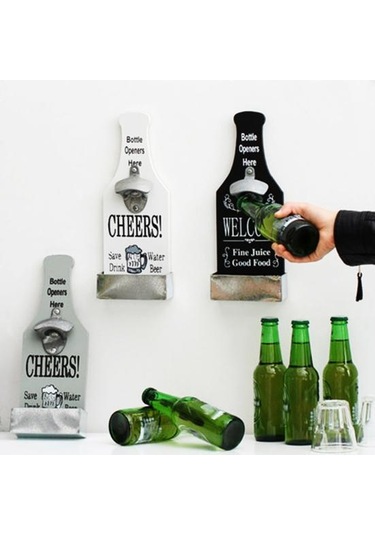 Siyah Talos Ahşap Asılı Şişe Açacağı Vintage Sökücü Restoran Duvar Plaket Dekor Siyah