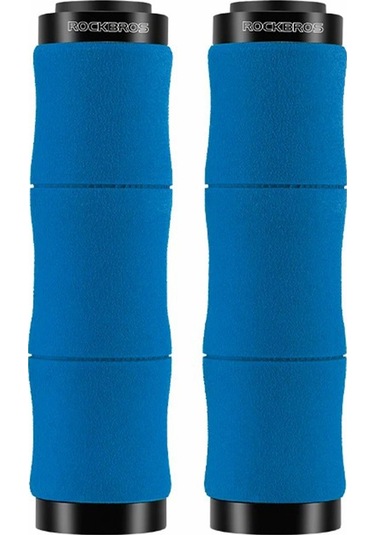 Rockbros 40720005001 1 Çift Bambu Ortak Gidon Sapları, Toz Fişli Eva Sünger Bisiklet Kolu Kapağı - Mavi