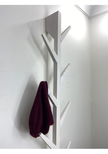 Doğal Ahşap Vestiyer, Dekoratif 8 Askılı Portmanto Beyaz