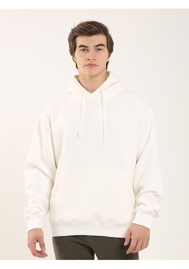 Dufy Erkek Oversize Düz Pamuklu Kapüşonlu Sweatshirt Ekru - 103712 Ekru Dufy Erkek Oversize Düz Pamuklu Kapüşonlu Sweatshirt Ekru - 103712 Ekru