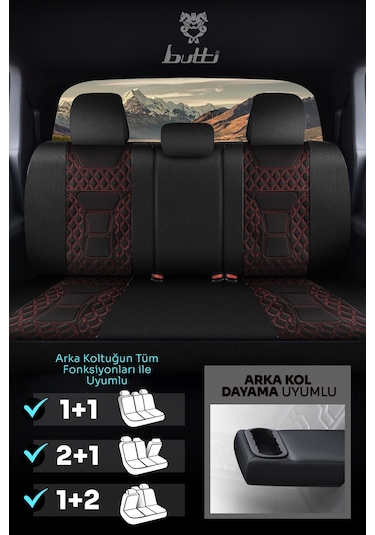 Siyah - Kırmızı Buttı Speedy Serisi Premium Oto Koltuk Kılıfı Ortopedik Destekli, Ön Arka Tam Set, Aırbag Uyumlu