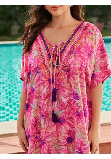 Edolynsa Artı Boyutu Kaftan Pembe Bohemian Baskılı Yaz Uzun Plaj Elbise Kadın Gecelik Kıyafet Mayo Cover Up Gevşek Kaftan Pembe Edolynsa Artı Boyutu Kaftan Pembe Bohemian Baskılı Yaz Uzun Plaj Elbise Kadın Gecelik Kıyafet Mayo Cover Up Gevşek Kaftan Pembe