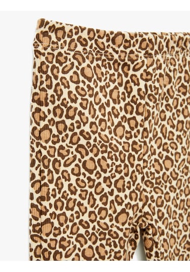 Koton Leopar Desenli Beli Lastikli Pamuklu İspanyol Paça Tayt Bej Desenli 6wmg40012ak Ekru Desenli