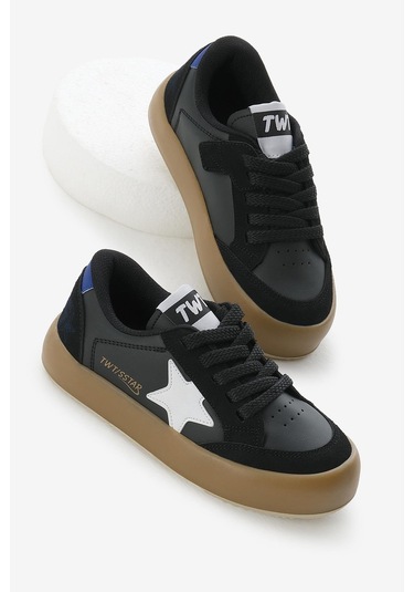 Termo Taban Yıldız Detaylı Bağcıklı Ve Cırtlı Çocuk Unisex Siyah Beyaz Spor Ayakkabı Tbkmn320 Siyah Beyaz