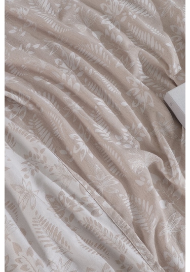 Elart Mokka Keten Görünümlü Çift Kişilik Yatak Örtüsü Pike Seti