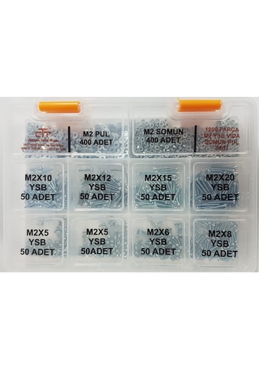 M2 Ysb Vida Seti 1200 Parça Metrik 2 MM Somun Vida Seti