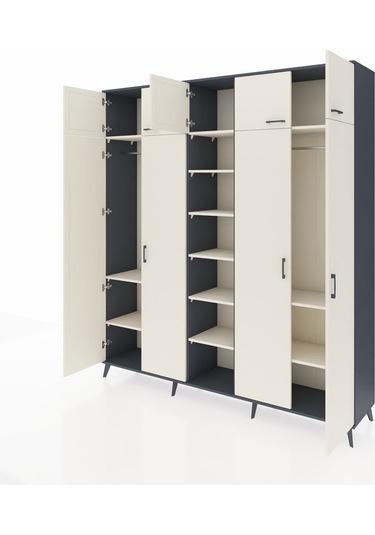 Hyperion Dolap 12 Raflı 9 Kapaklı 2 Askılı 220x44x243 Antrasit-aytaşı/aytaşı Aytası/aytası