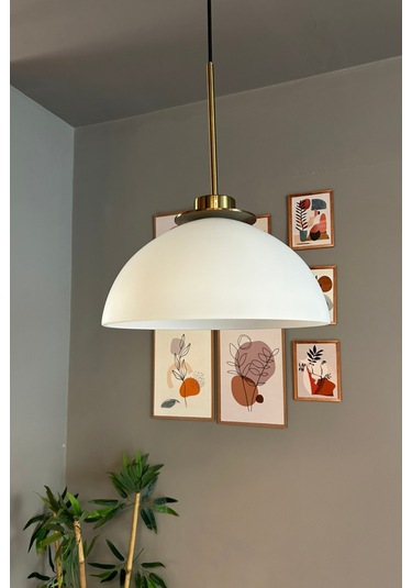 Perry Beyaz Cam Tekli Avize Ufo İnce Eskitme Başlık Retro Sarkıt Lamba Restoran Salon Aydınlatma Beyaz