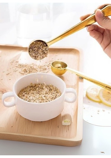 Büro Ev Ofis Mutfağı İçin 17cm Golden Çelik Mandallı Kahve Ölçü Kaşığı Gri