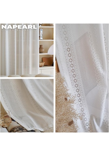 1 Adet Napearl Beyaz Tül İçi Boş Oyma Tasarım Pencere Teli Perdesi Zarif Sırf Oturma Odası Perdesi Ev Dekor İçin