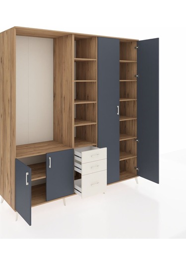 Kronos Dolap 13 Raflı 3 Çekmeceli 4 Kapaklı 220x59x243 Çam-antrasit/aytaşı Antrasıt/aytası