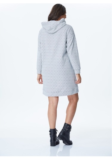 Kapüşonlu Uzun Sweat Shirt Elbise -428 Açık Mavi