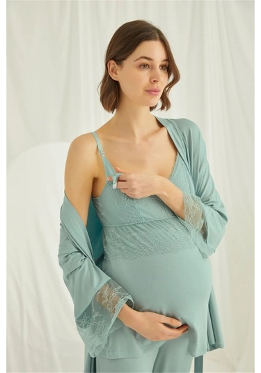 Monamise 18469 Hamile Lohusa Sabahlıklı Pijama Takımı-yeşil
