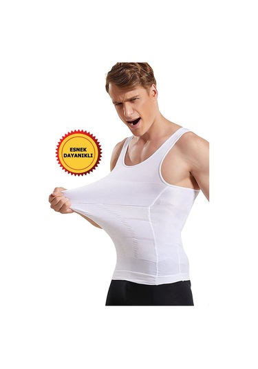 Erkek Göbek Toparlayıcı Sırt Destekleyici Beyaz Korse Atlet