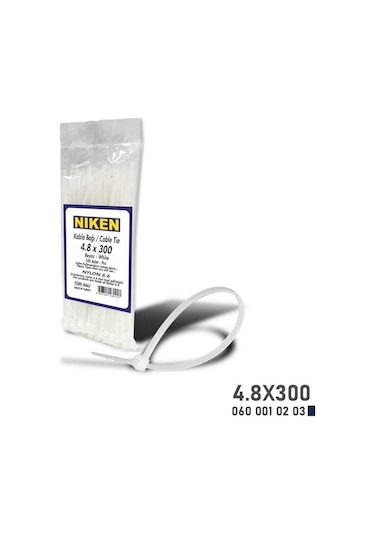 Niken Kablo Bağı Beyaz 4,8x300 100 Adet - Ekolmaks