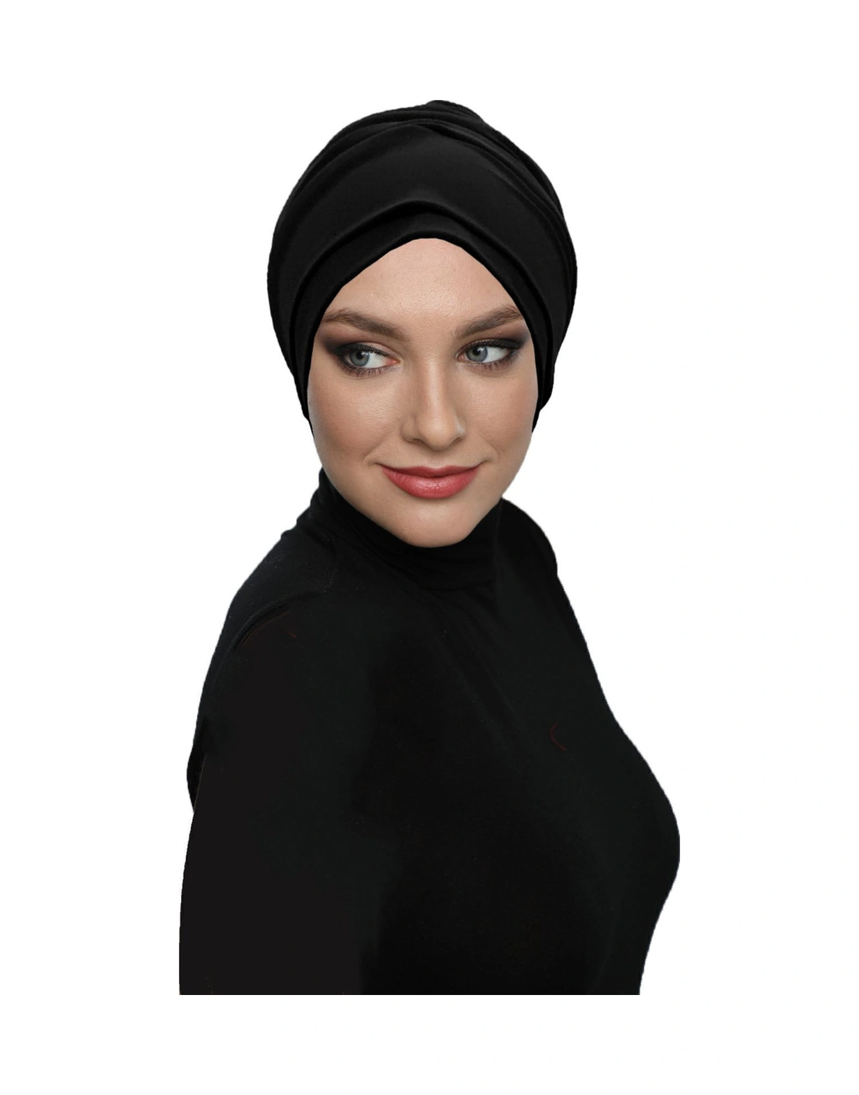 Çift Katlı Astarlı Siyah Hazır Türban Tesettür Dış Ve Havuz Bonesi Siyah