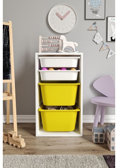 %100 Mdf - Small Mono 4 Sepetli Oyuncak Dolabı Sarı
