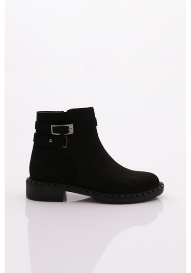 Dgn 050 Kadin Yani Kemerli Klasik Bot 050-2495-R1627 Siyah Nubuk